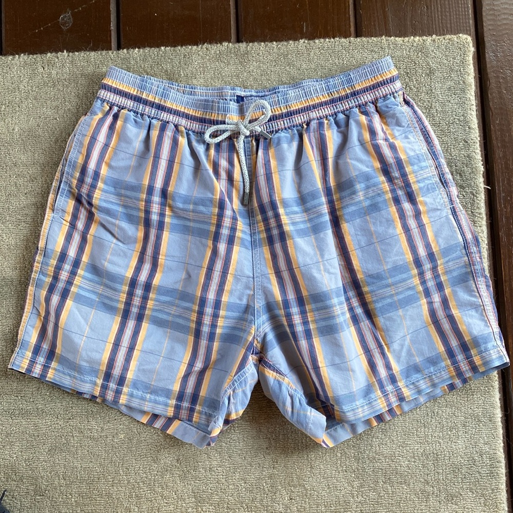 Vilebrequin- Men’s XLL Blue Plaid Swimsuit with mesh lining. Two front pockets.